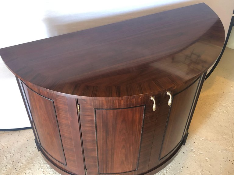 Demilune Georgian Style Baker Flame Mahogany Sideboard or Server Ebony Inlays