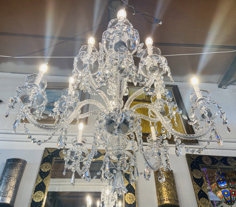 Art Deco Style Large Crystal Chandelier in the Manner of Waterford
