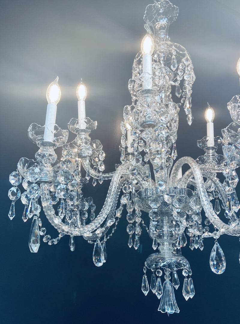 Art Deco Style Large Crystal Chandelier in the Manner of Waterford