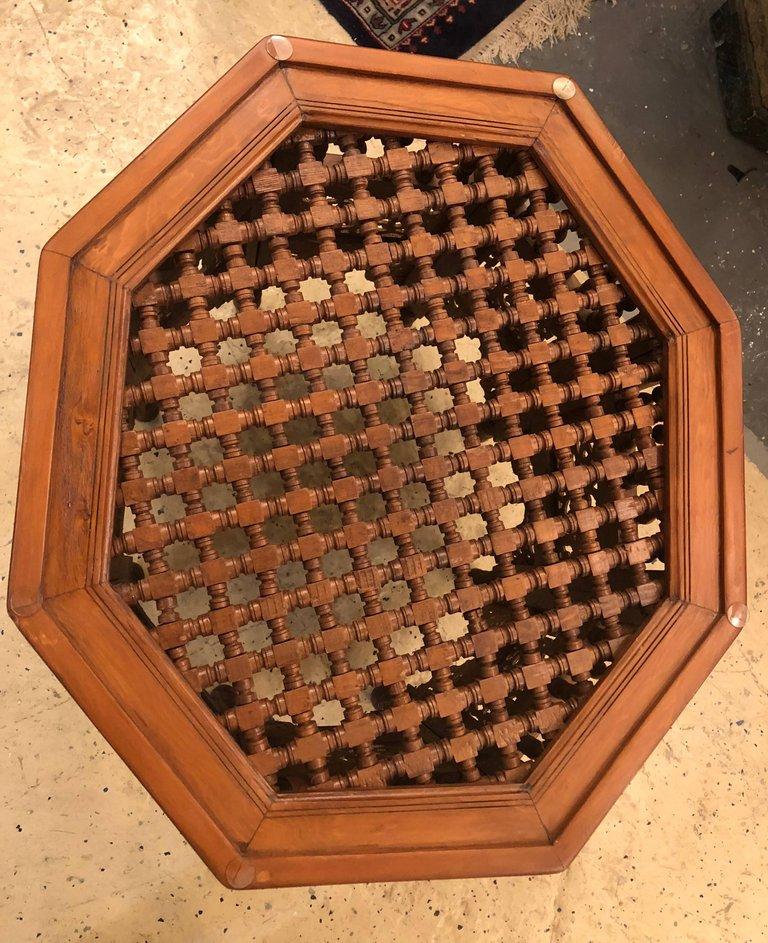 Moroccan Glass Top Carved Wood End or Side Table
