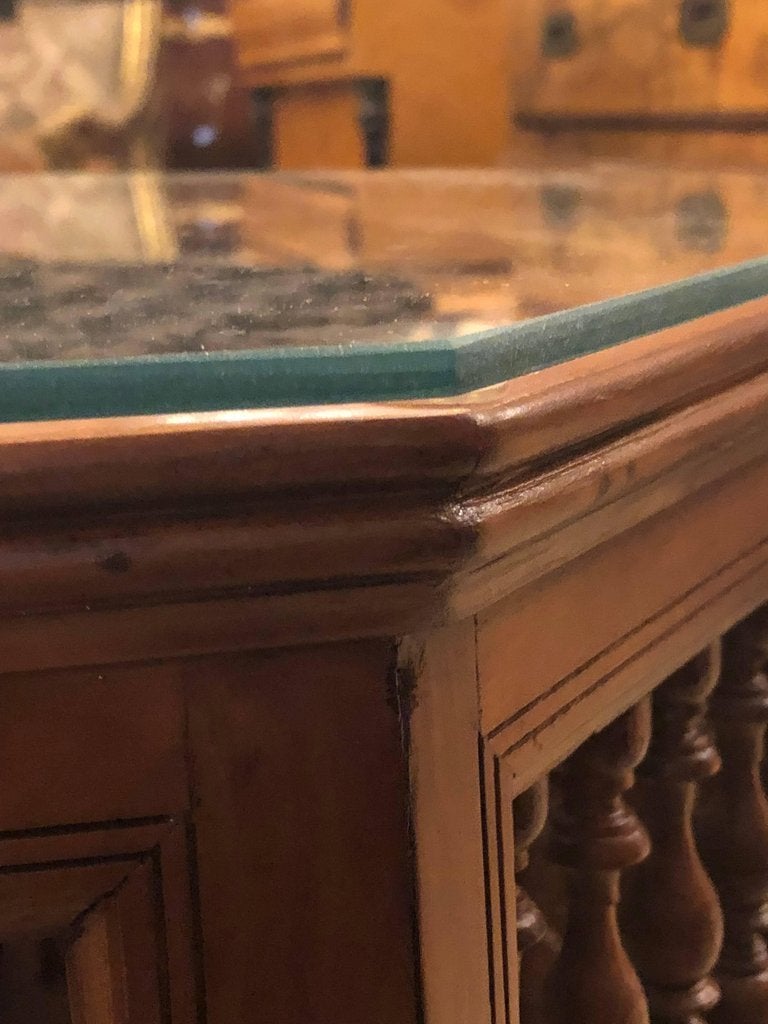 Moroccan Glass Top Carved Wood End or Side Table