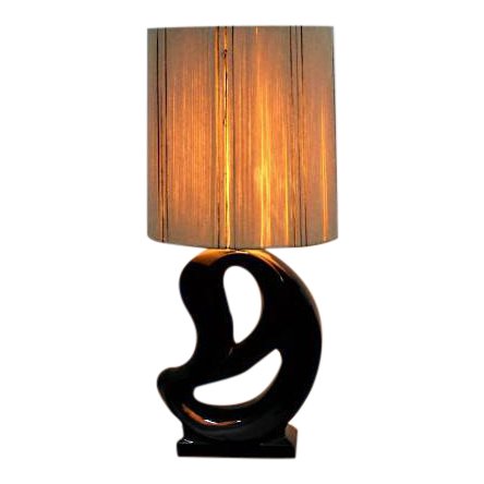 Art Deco Black Open Base Table Lamp & Off-White Lampshade