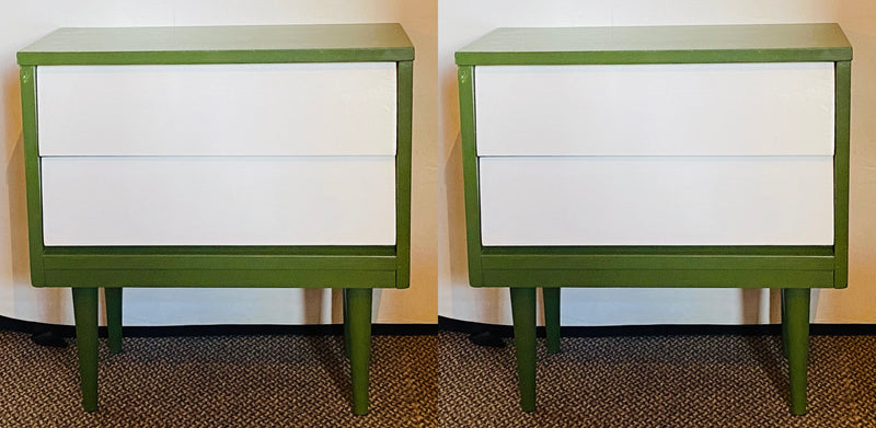 Pair of Mid Century Modern Two Tone Paint Decorated Night Stands or Lamp Tables