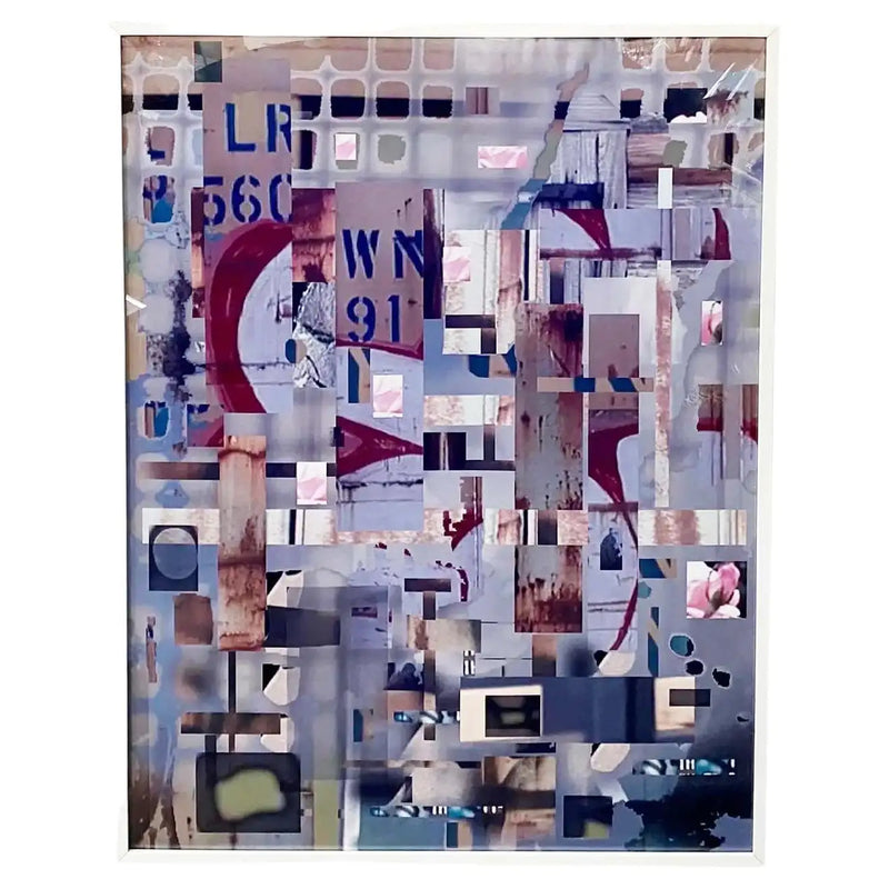 Large Mixed Media Collage Print Titled "Metropolis", Framed