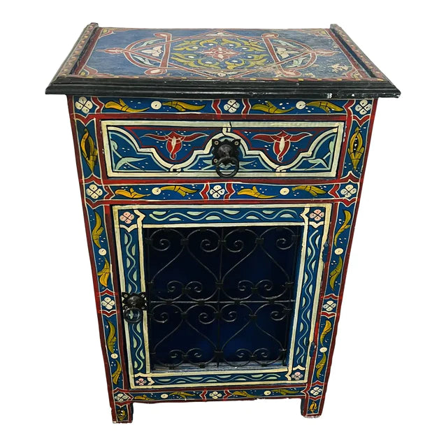 Hand Painted Moroccan Side Table Nightstand