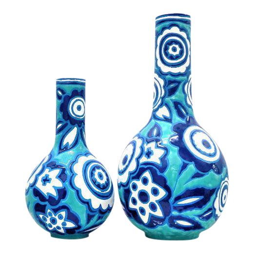 Italian Bold Blue & White Vases - A Pair