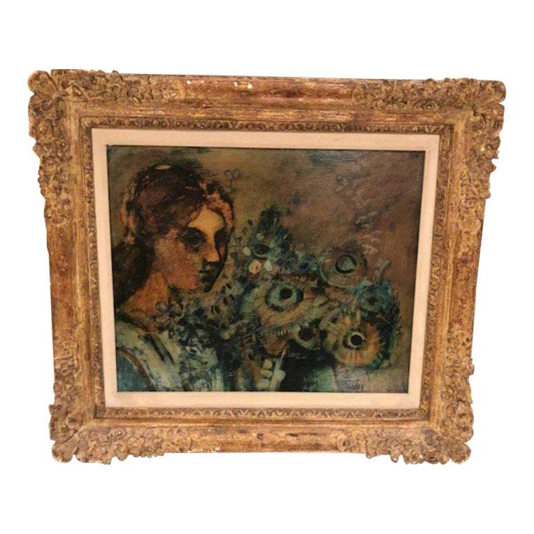 Donald Roy Purdy Oil Painting Woman and Flowers in Custom Frame