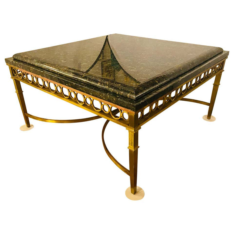 Hollywood Regency Granite Top on Brass Base Center Table