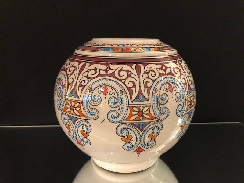 Vintage Hand Painted Ceramic Moroccan Vase or Urn