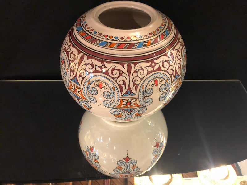 Vintage Hand Painted Ceramic Moroccan Vase or Urn