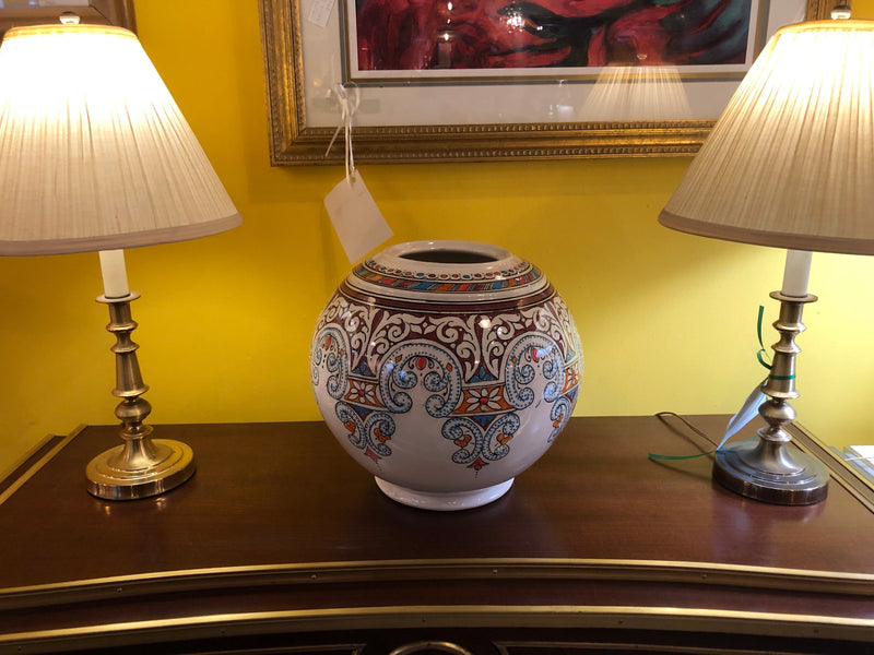 Vintage Hand Painted Ceramic Moroccan Vase or Urn