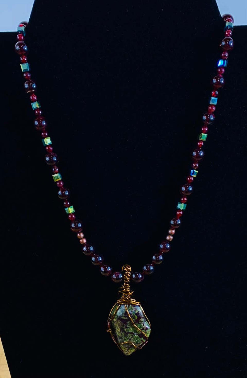 Bloodstone Pendant with Antiqued Copper Handmade Necklace