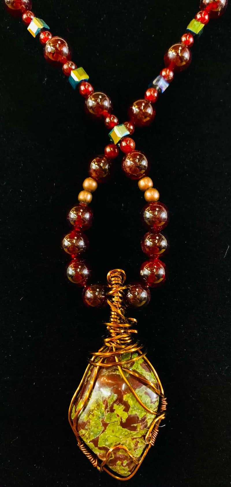 Bloodstone Pendant with Antiqued Copper Handmade Necklace