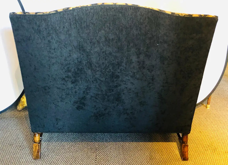 Italian Rococo Revival Style Settee or Sofa, Black and Beige Upholstery, a Pair