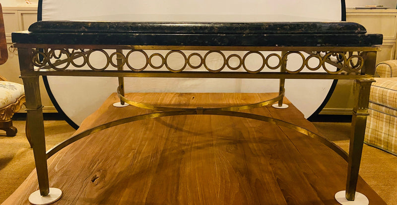 Hollywood Regency Granite Top on Brass Base Center Table