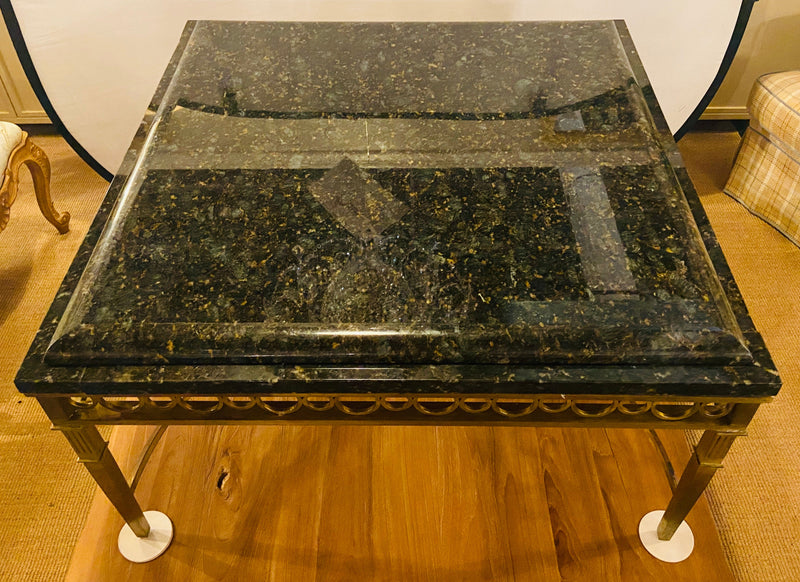 Hollywood Regency Granite Top on Brass Base Center Table