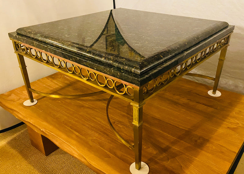 Hollywood Regency Granite Top on Brass Base Center Table