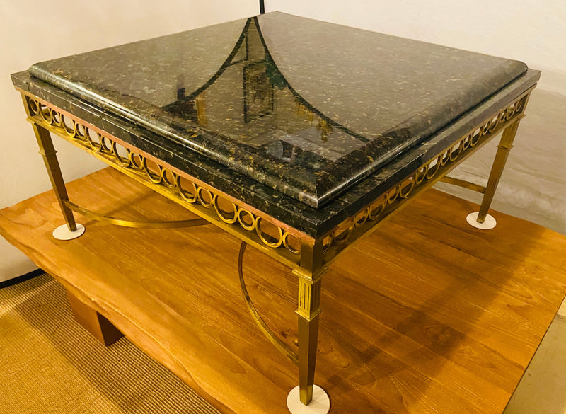 Hollywood Regency Granite Top on Brass Base Center Table