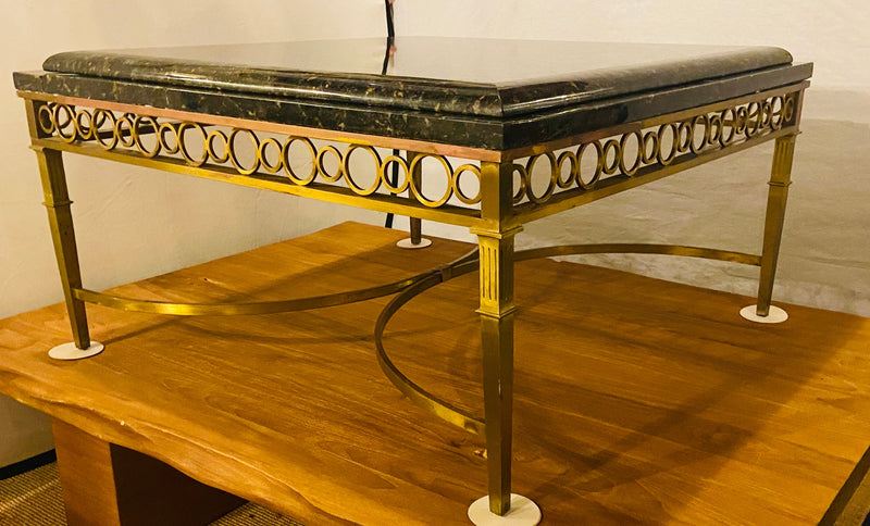 Hollywood Regency Granite Top on Brass Base Center Table