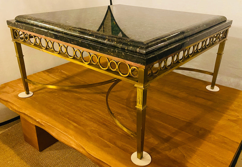 Hollywood Regency Granite Top on Brass Base Center Table