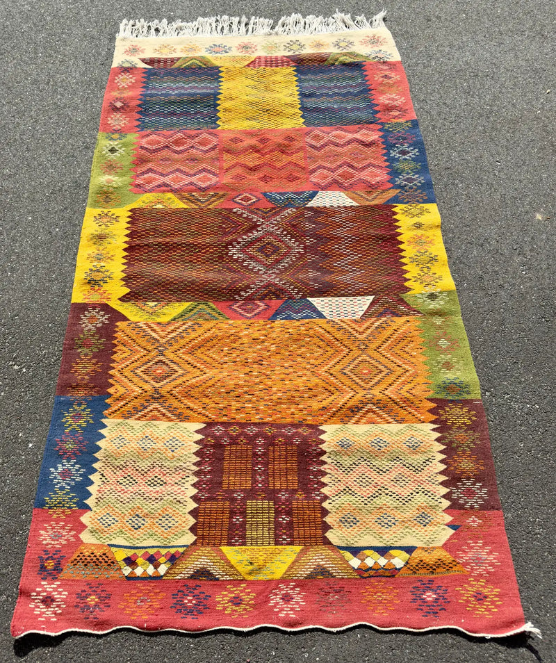 Handwoven Vintage Moroccan Rug in Wool with Organic Multi-Color Dye