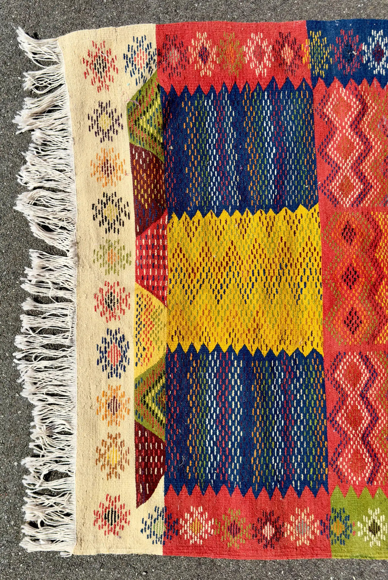 Handwoven Vintage Moroccan Rug in Wool with Organic Multi-Color Dye