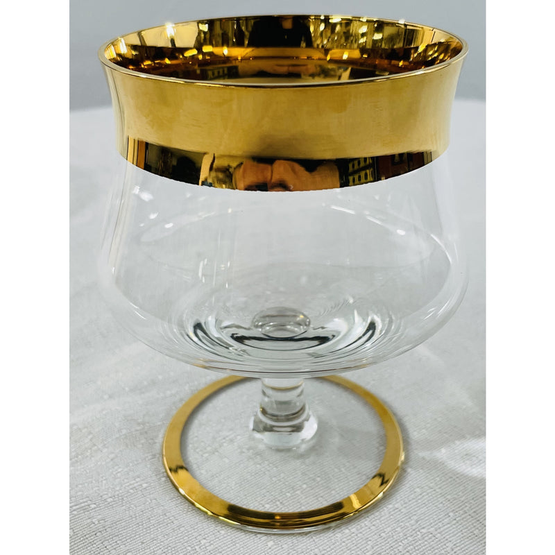 Gold/Crystal Wine Glasses and Dessert Glass Bowls, Set of 12