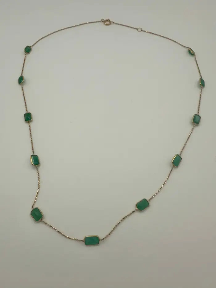 5.95 Carat Octagon Emerald Station Chain Necklace in 18k Solid Yellow Gold