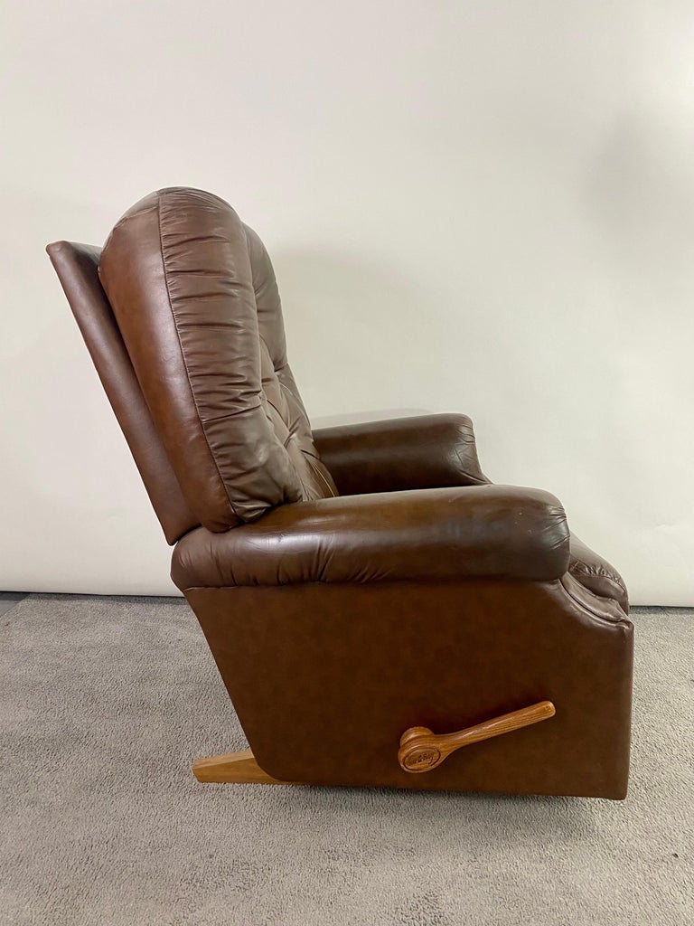 Mid-Century Brown Leather Tufted Reclining Club Chair