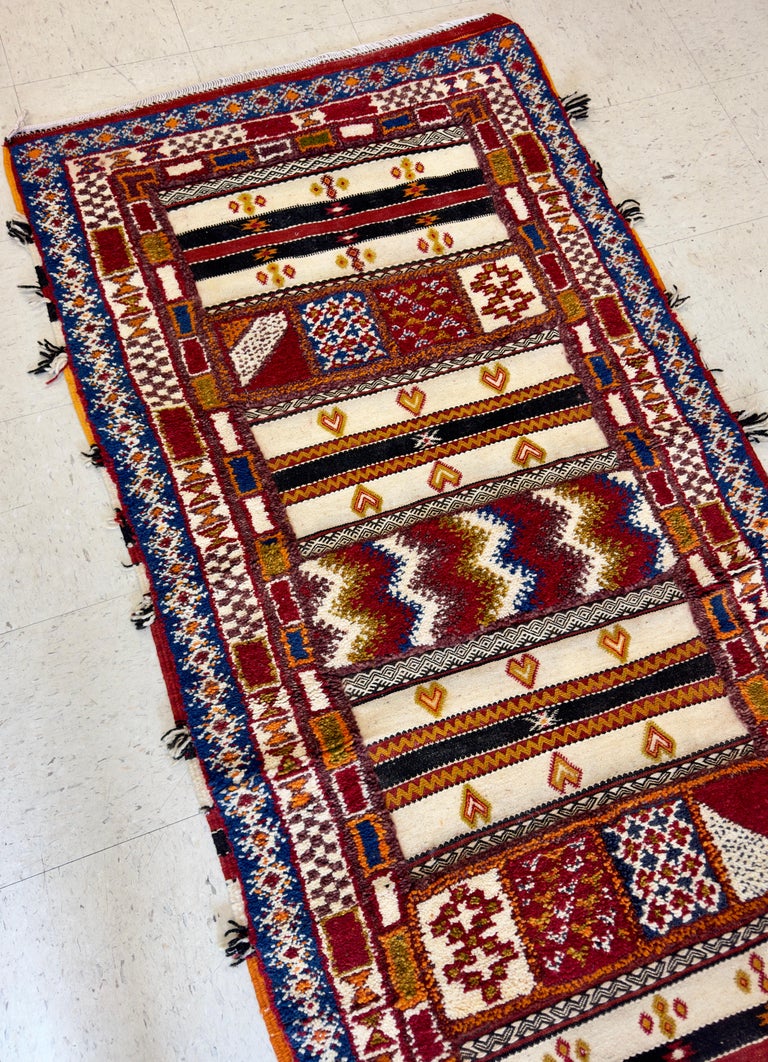 Boho Chic Moroccan Handwoven Wool Rectangular Rug with Abstract Design