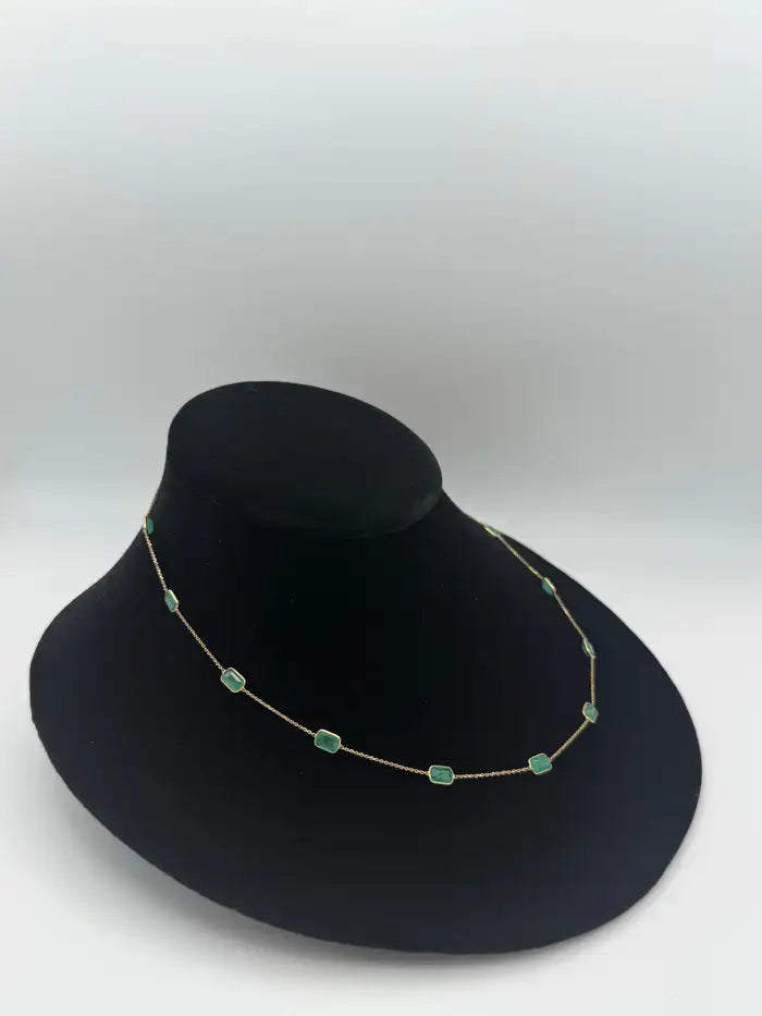 5.95 Carat Octagon Emerald Station Chain Necklace in 18k Solid Yellow Gold