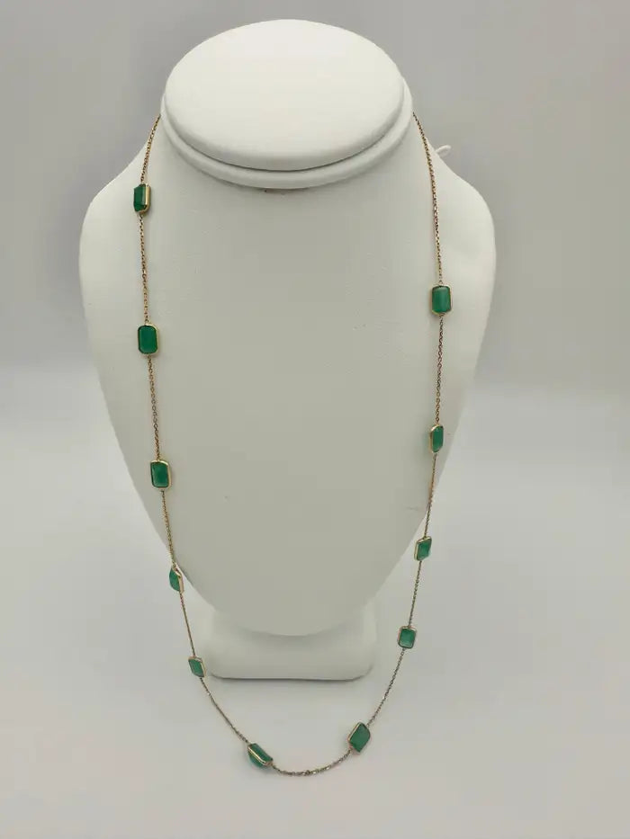 5.95 Carat Octagon Emerald Station Chain Necklace in 18k Solid Yellow Gold