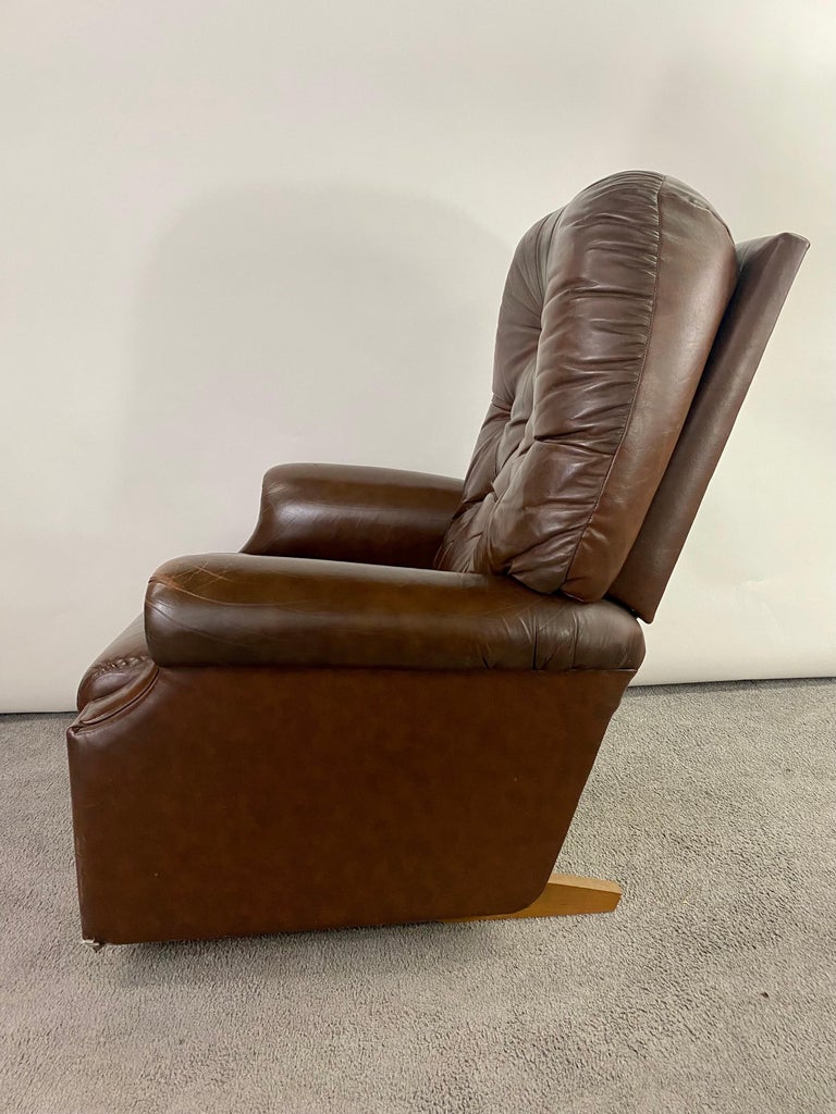 Mid-Century Brown Leather Tufted Reclining Club Chair