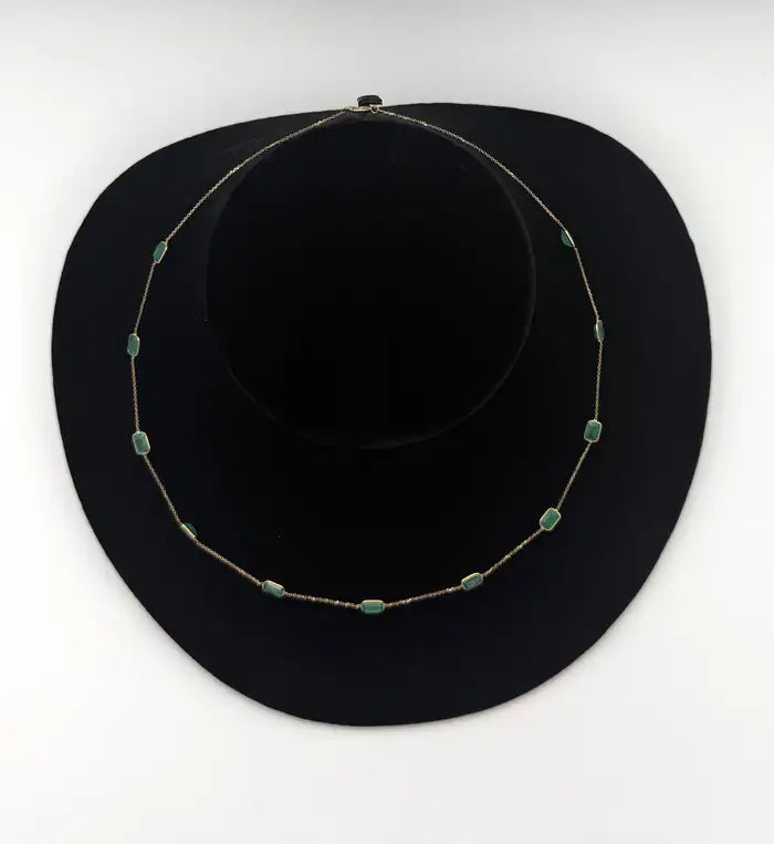 5.95 Carat Octagon Emerald Station Chain Necklace in 18k Solid Yellow Gold