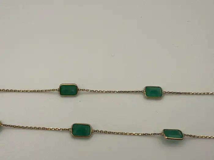 5.95 Carat Octagon Emerald Station Chain Necklace in 18k Solid Yellow Gold
