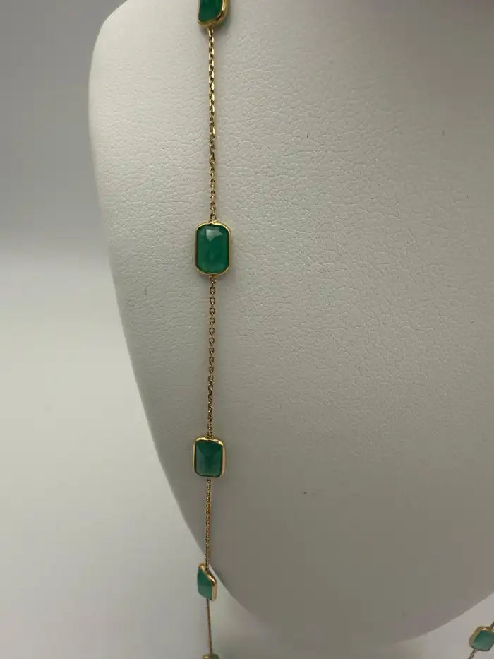 5.95 Carat Octagon Emerald Station Chain Necklace in 18k Solid Yellow Gold