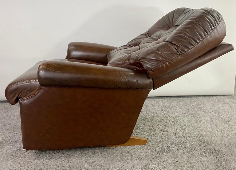 Mid-Century Brown Leather Tufted Reclining Club Chair