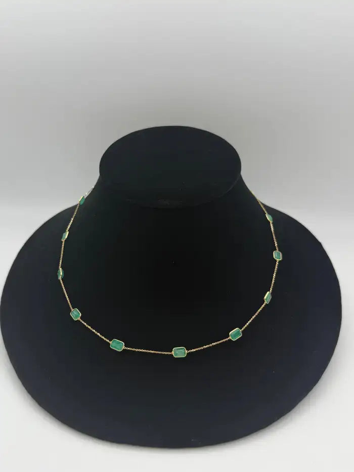 5.95 Carat Octagon Emerald Station Chain Necklace in 18k Solid Yellow Gold