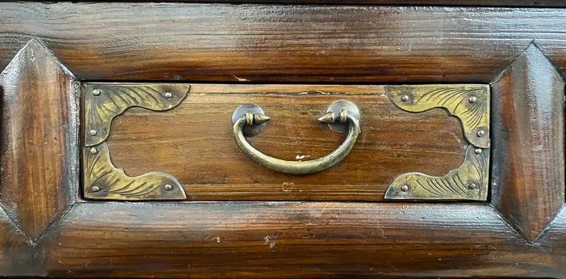 Antique Korean Tansu Butterfly Cabinet or Chest Elm Wood with Brass Inlay