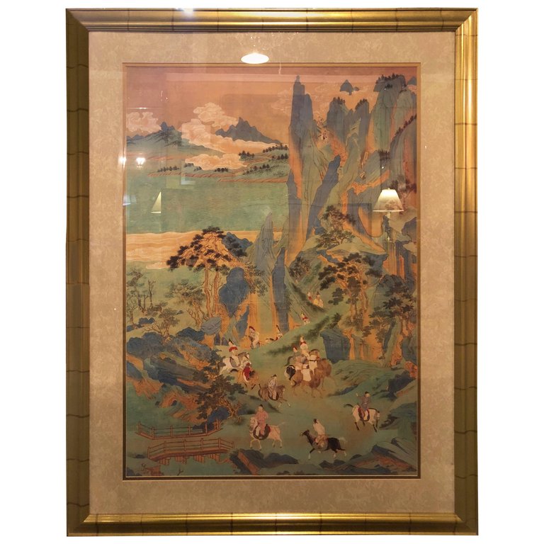Large Asian Poster Framed and Matted in a Gilt Frame