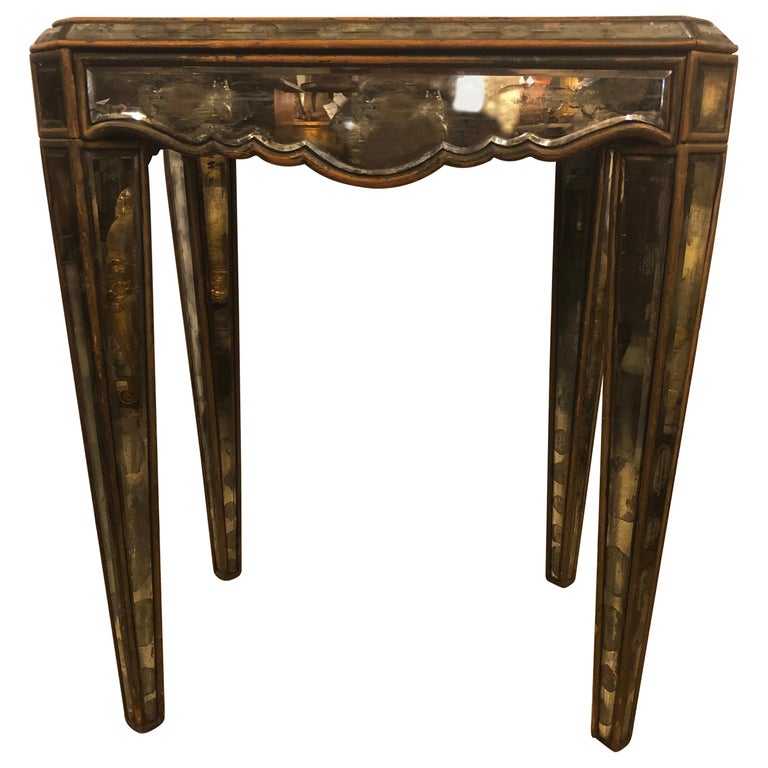 Antiqued Mirrored Hollywood Regency Lamp or End Table