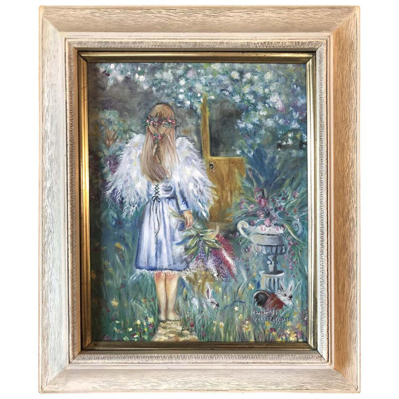 Oil on Canvas of a Young Girl in a Garden Signed Kimberly Van Rossom in the Fashion of Degas