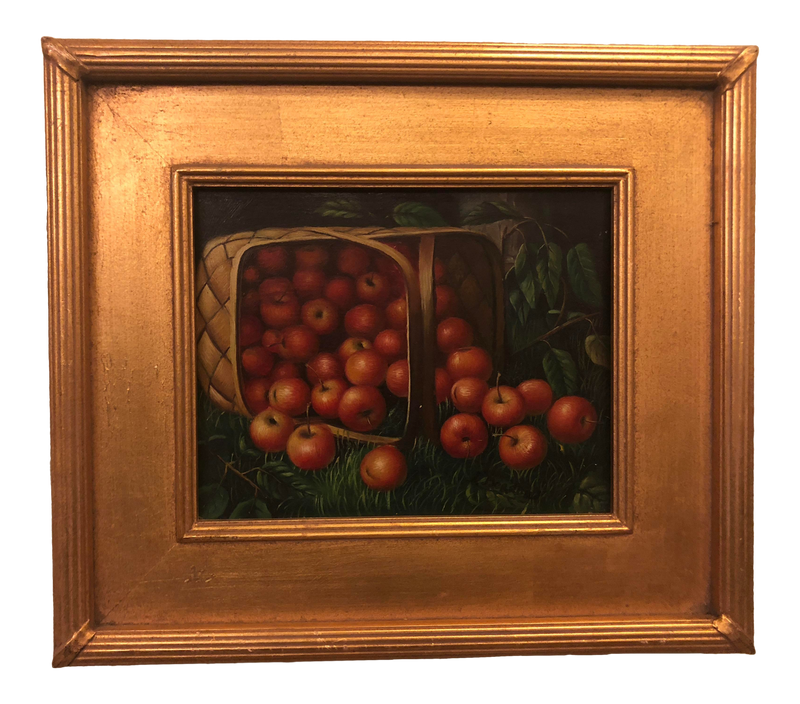 1980s Apple Framed and Signed Oil on Canvas Painting