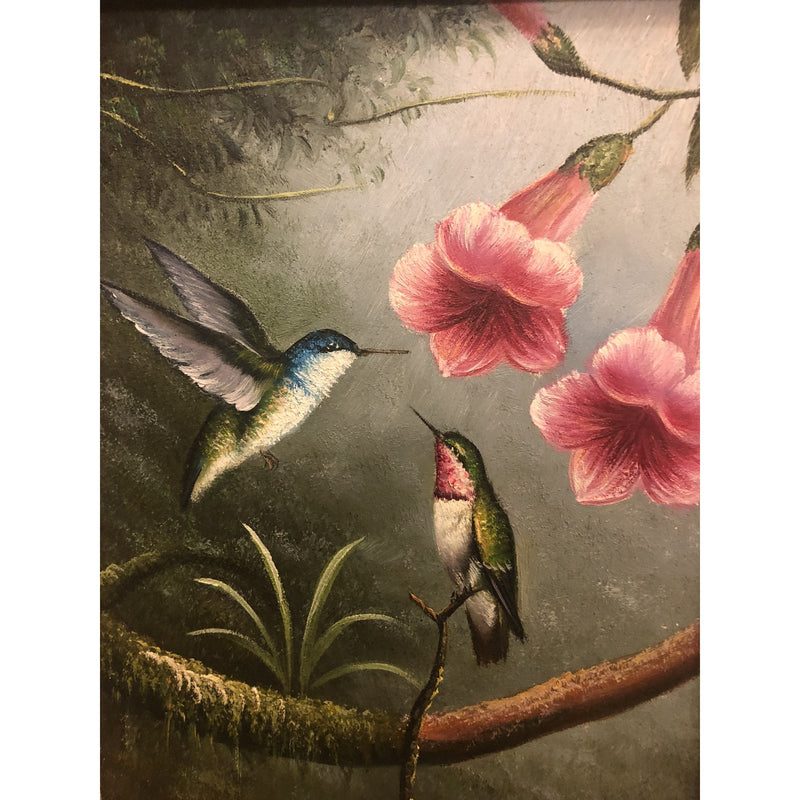 1980s Bird Framed Oil on Panel Painting