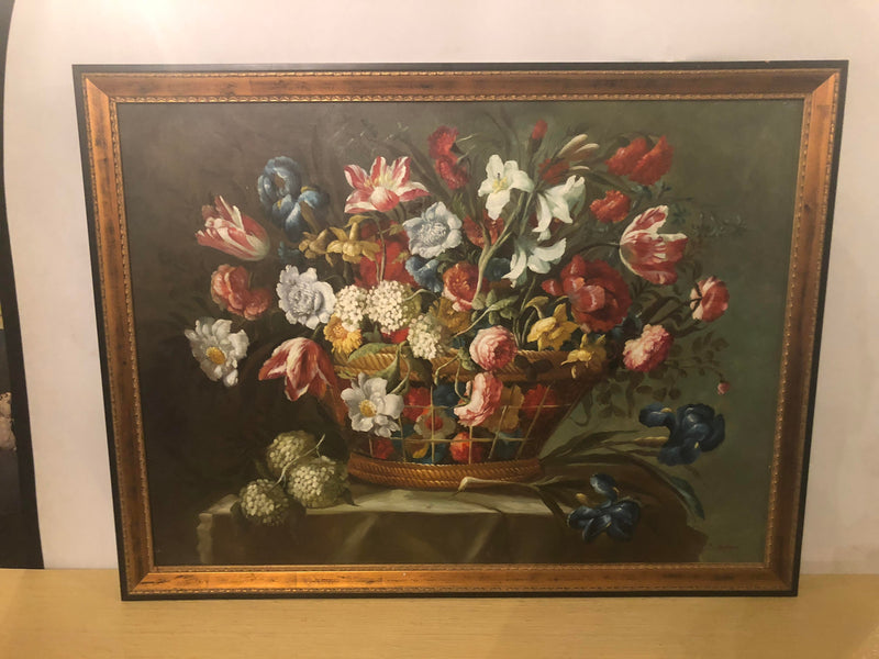 1980s Flower Bouquet Oil on Canvas Painting