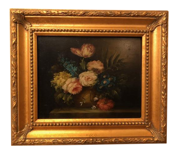 1980s Flower Still Life Oil on Canvas Painting