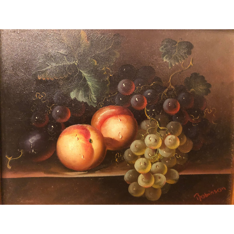 1980s Fruit on Table Still Life Oil on Canvas Painting