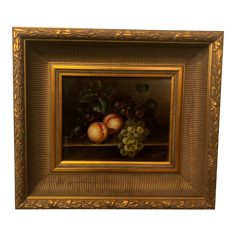 1980s Fruit on Table Still Life Oil on Canvas Painting