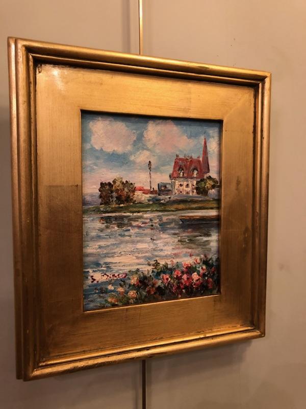 1980s Impressionistic Water Scene Oil on Canvas Painting