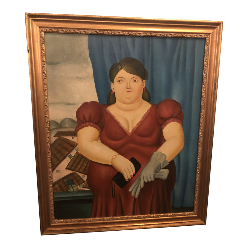 1980s Oil on Canvas Female Portrait Painting